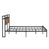 Queen Size Metal Platform Bed Frame with Wooden Headboard and Footboard with USB LINER - V.I.P Digital Presence