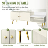 Modern Shoe Storage Bench with Hidden Storage and Upholstered Cushions for Bedside, Living Room and Entryway ((Antique White) - V.I.P Digital Presence