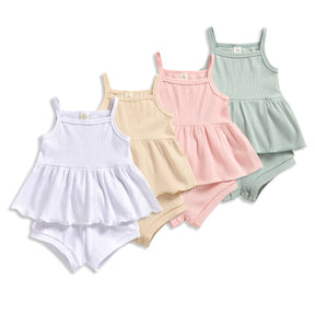 Baby Summer Clothing Newborn Baby Girls Casual Sleeveless Solid organic cotton Tops + Shorts 2pcs Clothes Set 1-3Years - V.I.P Digital Presence