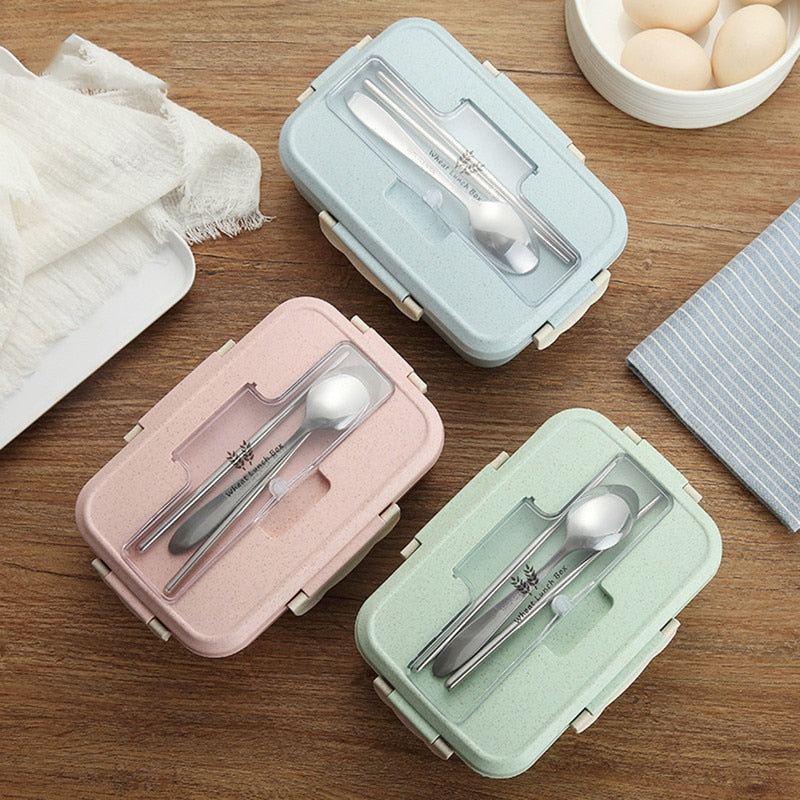 Lunch Box Food Container Bento Box Heated Lunchbox Kids Lunchbox Snack Straw Wheat Korean Sealed Student Plastic Box for Food - V.I.P Digital Presence