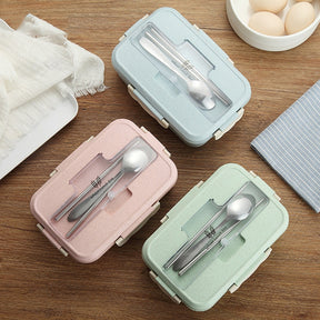 Lunch Box Food Container Bento Box Heated Lunchbox Kids Lunchbox Snack Straw Wheat Korean Sealed Student Plastic Box for Food - V.I.P Digital Presence