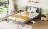 Twin Bed with Column-Decoration Headboard, with Bed Slats,Grey - V.I.P Digital Presence