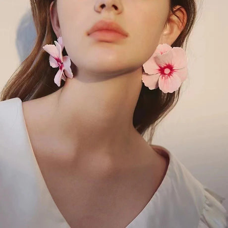 Metal Pink Drops Glaze Enamel Flower Earrings for Women Girl European and American Personality Exaggerated Romantic Jewelry Gift - V.I.P Digital Presence