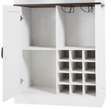 76 Inch Tall Farmhouse Kitchen Faux Rattan Wine Cabinet, Kitchen Bar Cabinet with Square Compartments and Shelves - V.I.P Digital Presence