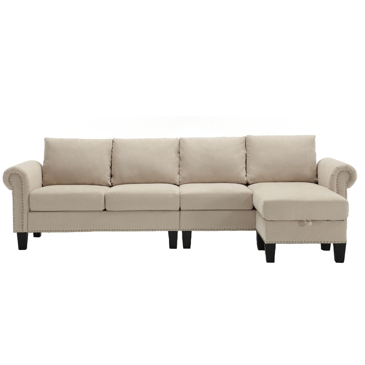 Convertible Sectional Sofa with Storage,L-shaped sofa,Four-seater sofa,Modern Linen Fabric Sectional Couches Beige - V.I.P Digital Presence