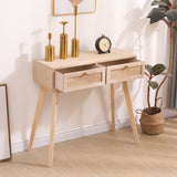 Side table with two real rattan drawers, solid wood table legs can be used in the dining room living room,bedroom - V.I.P Digital Presence