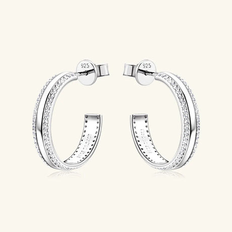 925 Sterling Silver Inlaid Moissanite C-Hoop Earrings - V.I.P Digital Presence