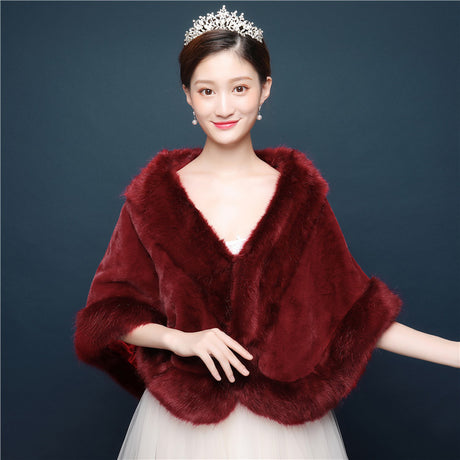 Bride's wedding dress fur shawl women's warm white cloak cheongsam jacket red cloak - V.I.P Digital Presence