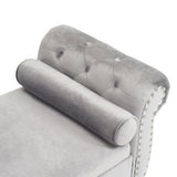 Velvet Multifunctional Storage Rectangular ottoman bench with 1 Pillow, grey - V.I.P Digital Presence