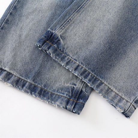 Washed Faded Denim Long Pants Clean Fit Punk Loose Wide Leg Dad Trousers Men's Distressed Ripped Straight Leg Jeans - V.I.P Digital Presence