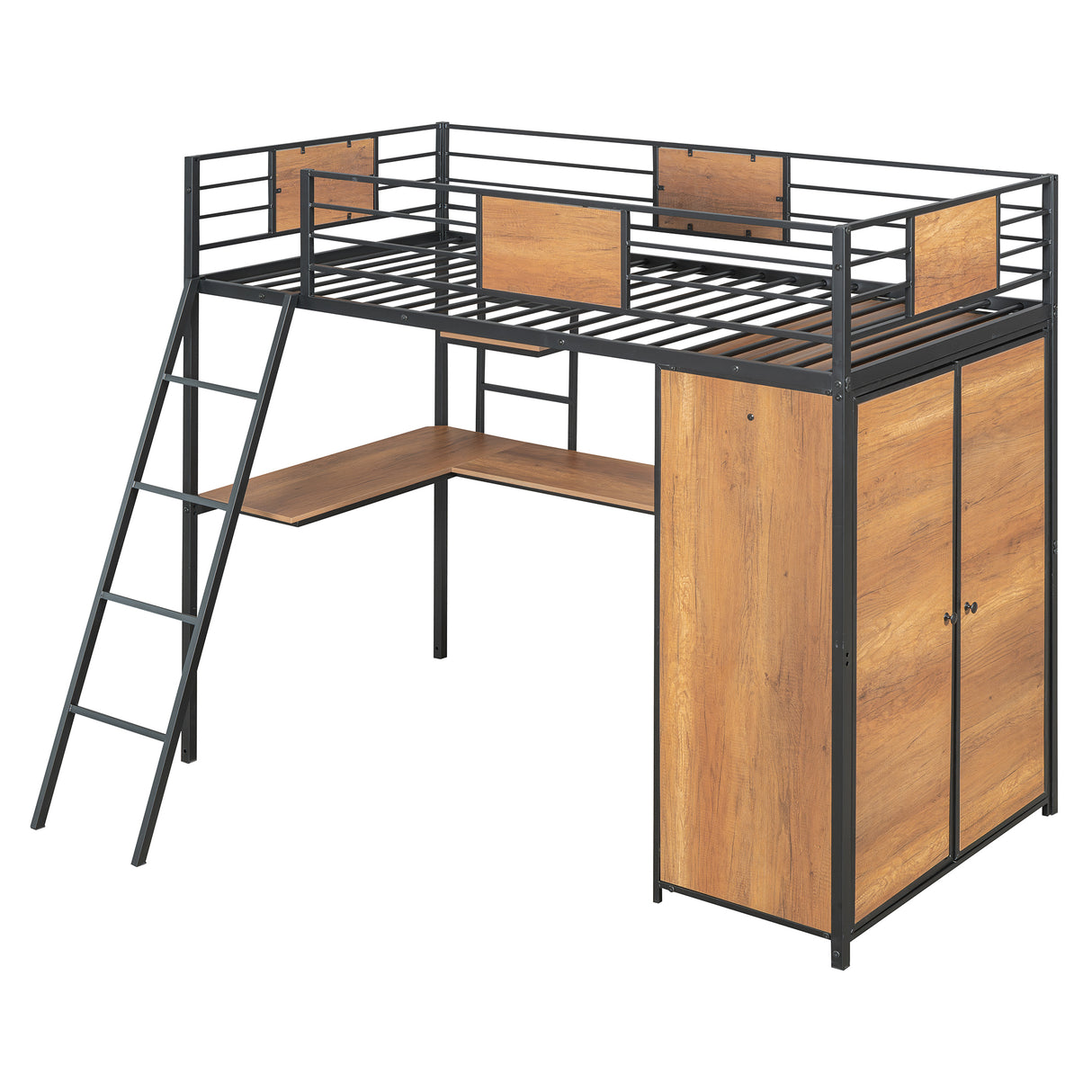 Twin Size Loft bed with L-shape Desk and Wardrobe, Black - V.I.P Digital Presence