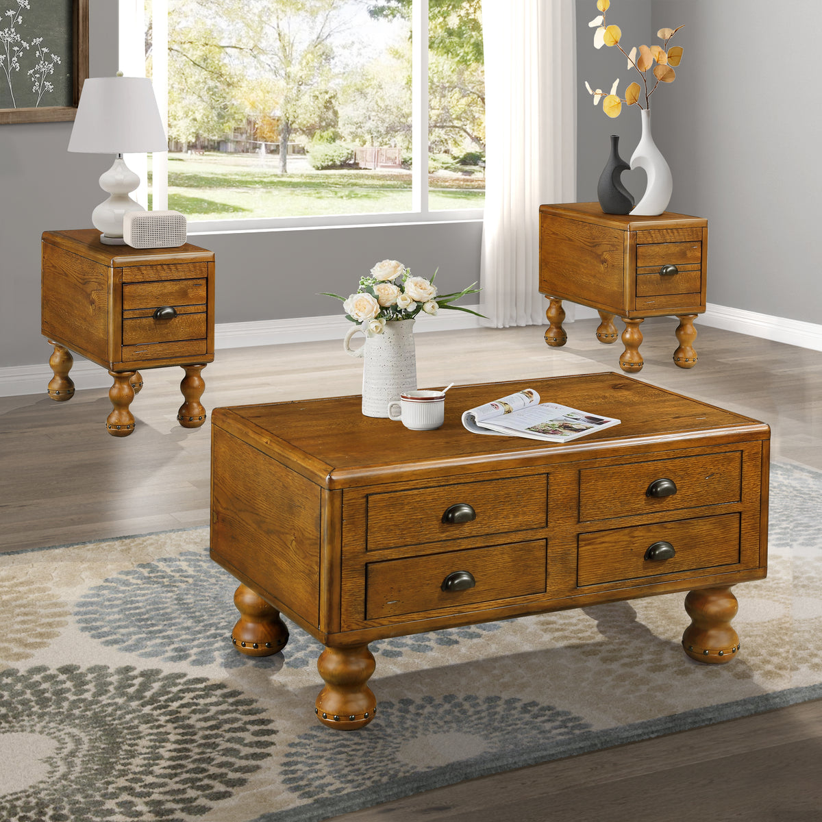 Solid wood end table, rectangular 23.6 inch narrow edge table with drawers, vintage bedside table， Antique Brown - V.I.P Digital Presence