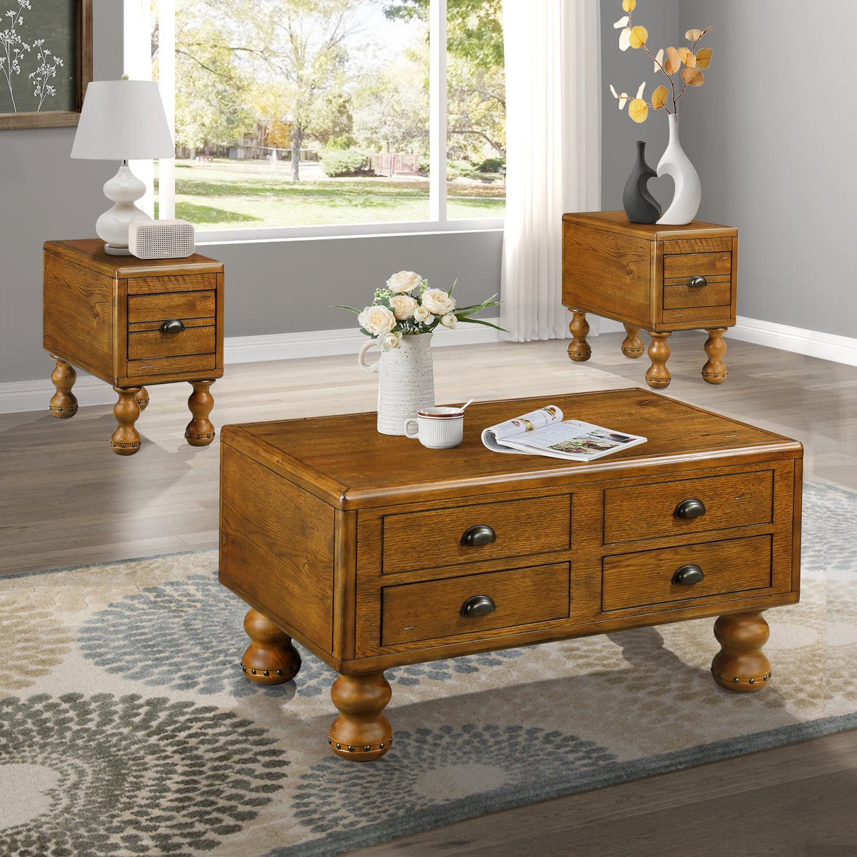 Solid wood end table, rectangular 23.6 inch narrow edge table with drawers, vintage bedside table， Antique Brown - V.I.P Digital Presence