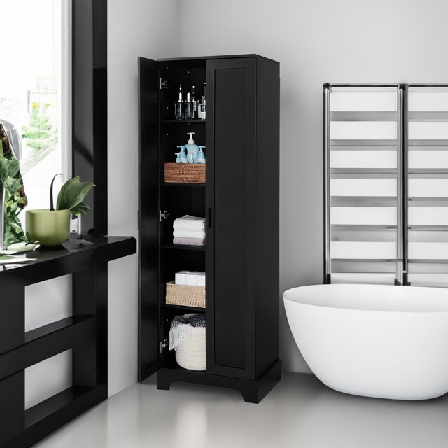 Storage Cabinet with Two Doors for Bathroom, Office, Adjustable Shelf, MDF Board, Black - V.I.P Digital Presence