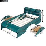 Wood Full Size Platform Bed with 2 Drawers, Storage Headboard and Footboard, Dark Green