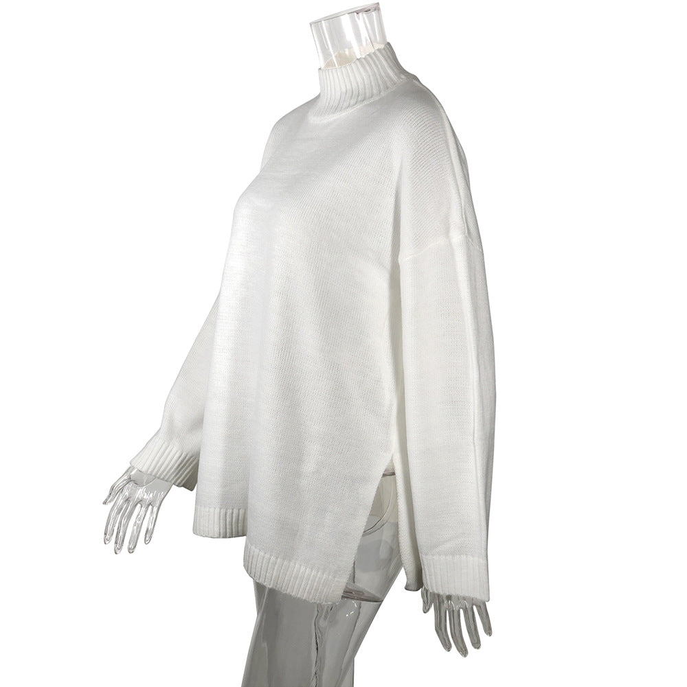 Knitted pullover loose irregular thick sweater high neck knitted sweater - V.I.P Digital Presence