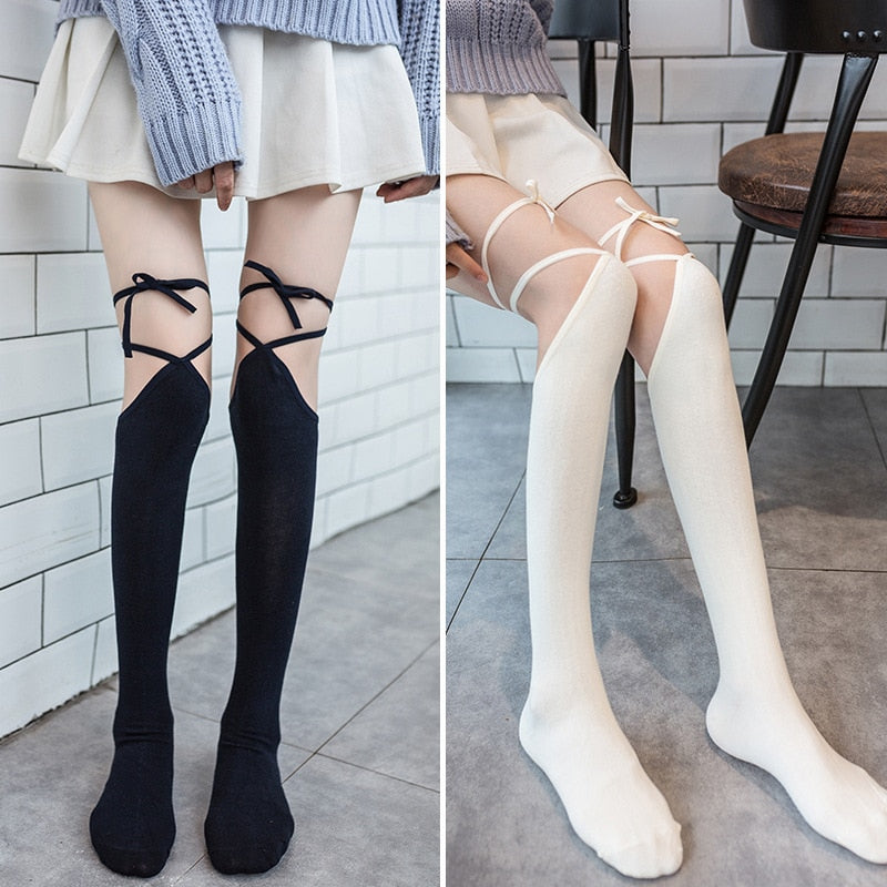 Lolita Cross-tie Over-knee Socks Sexy Long Tube Jk Uniform Calf Socks Female Japanese Middle and High Tube Stockings Cute Woman - V.I.P Digital Presence