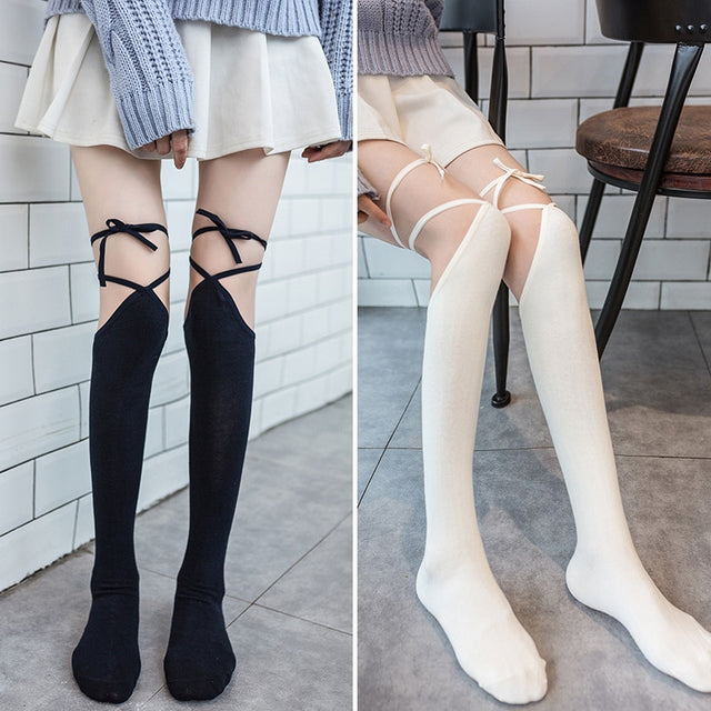 Lolita Cross-tie Over-knee Socks Sexy Long Tube Jk Uniform Calf Socks Female Japanese Middle and High Tube Stockings Cute Woman - V.I.P Digital Presence