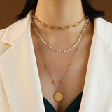 Synthetic Pearl Titanium Steel Three-Layered Necklace - V.I.P Digital Presence