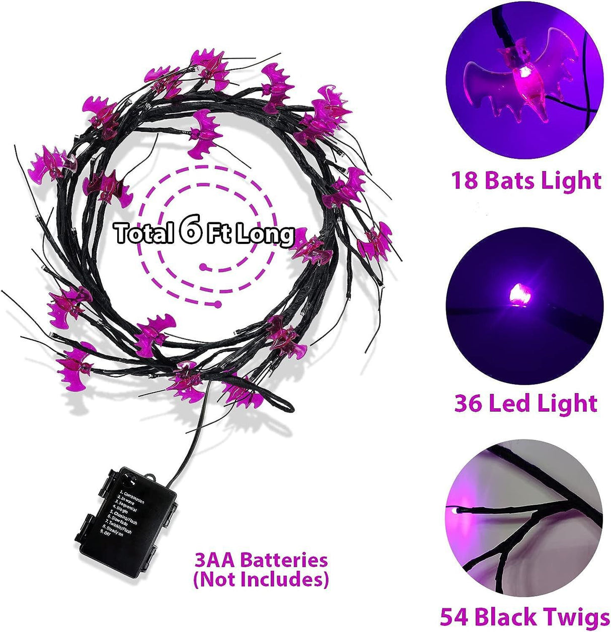 Outdoor Waterproof LED Halloween Decorative Light Rattan Spider Bat Tree Branch Light Party Atmosphere Ghost Festival Chopsticks - V.I.P Digital Presence