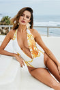 Printed Plunge Halter Neck Swimwear and Cardigan Set - V.I.P Digital Presence