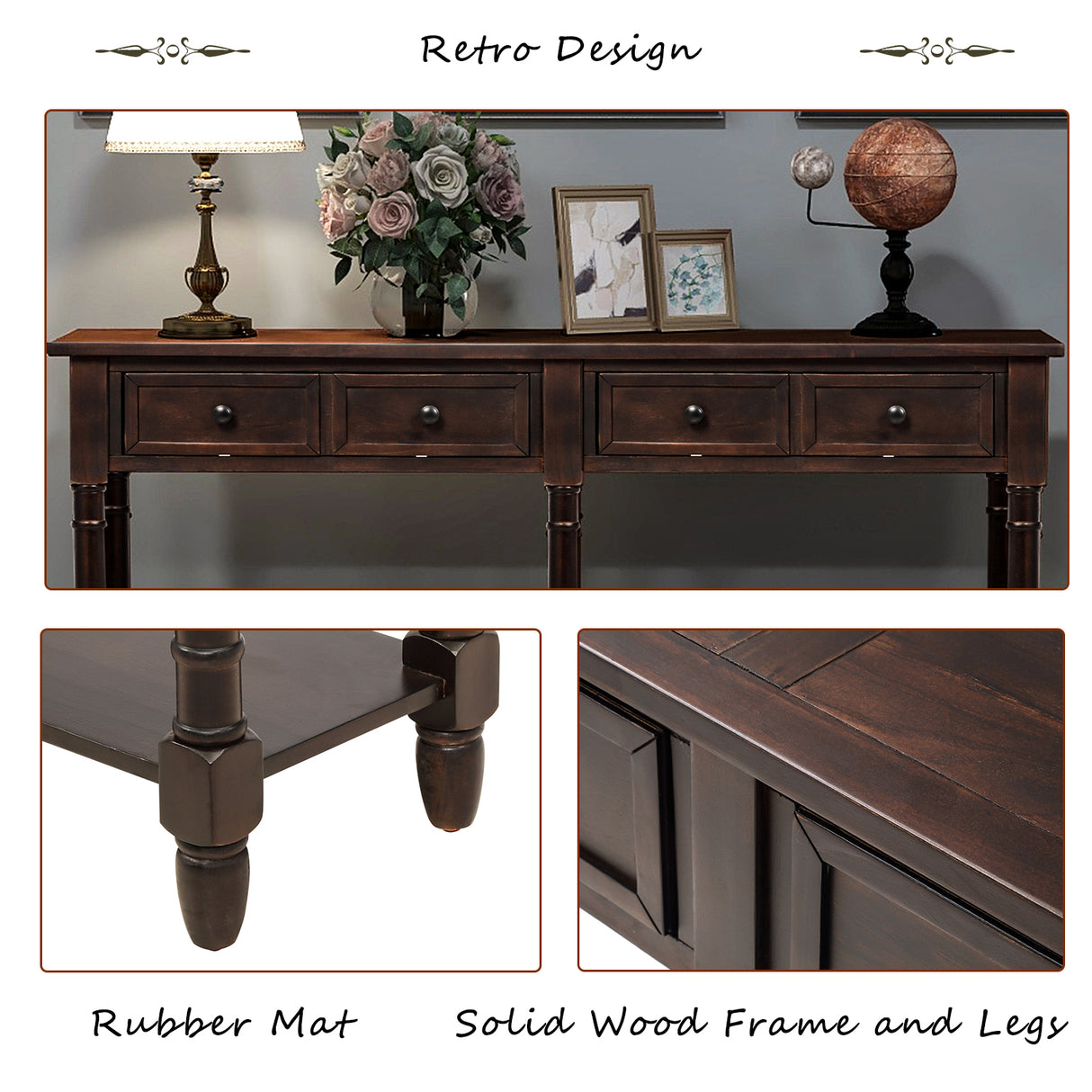 TREXM Console Table Sofa Table Easy Assembly with Two Storage Drawers and Bottom Shelf for Living Room Entryway (Espresso)