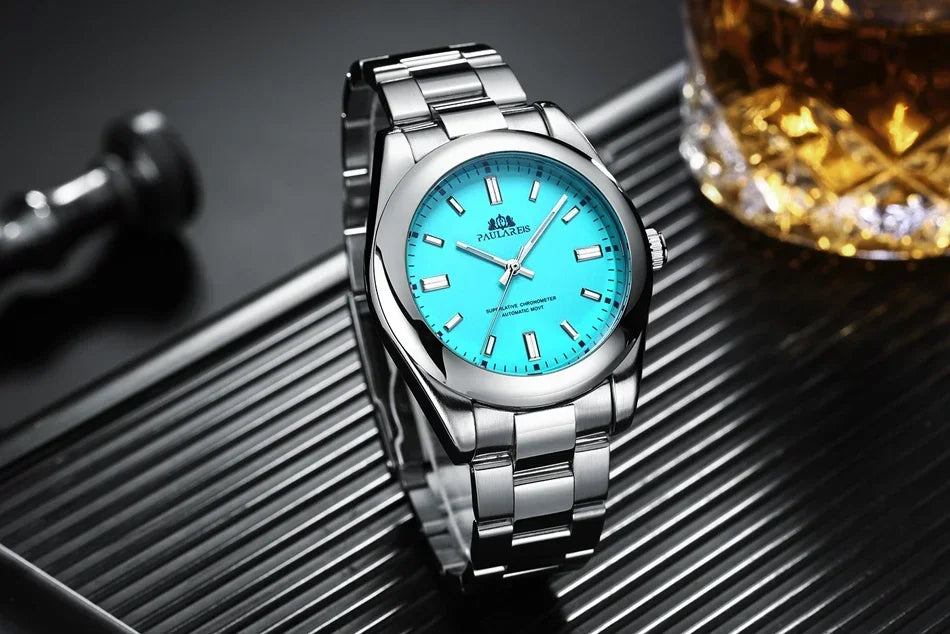 Automatic Watch for Men Mechanical Stainless Steel Luxury Red Yellow Sky Blue Green Colorful Rainbow 41mm Reloj Hombre Baratos - V.I.P Digital Presence