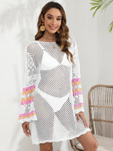 Openwork Contrast Long Sleeve Cover-Up - V.I.P Digital Presence