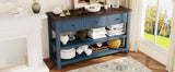 Retro Design Console Table with Two Open Shelves, Pine Solid Wood Frame and Legs for Living Room (Antique Navy+Espresso) - V.I.P Digital Presence