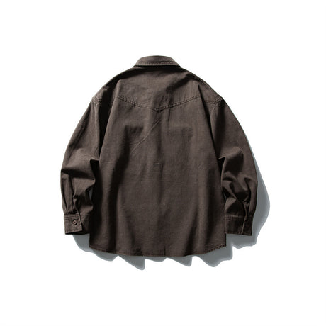 Used washed casual loose long sleeved shirt jacket men's workwear shirt - V.I.P Digital Presence