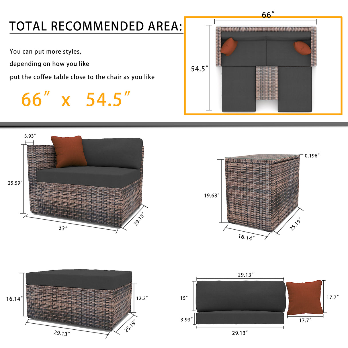 5 Pieces Outdoor Patio Garden Brown Wicker Sectional Conversation Sofa Set - V.I.P Digital Presence