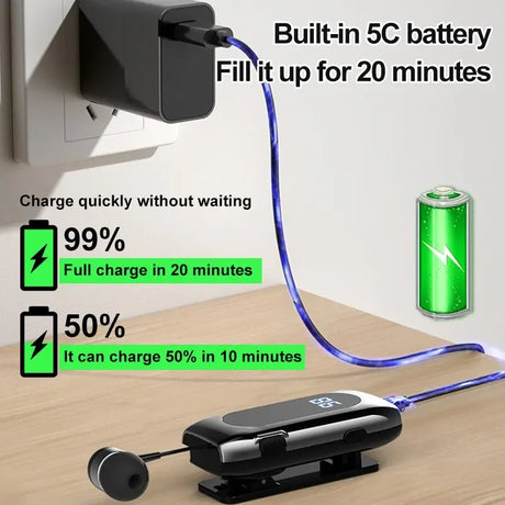 Business Sports Telescopic Cable Collar Clip 5.2 Smart Mini Bluetooth Earphones - V.I.P Digital Presence