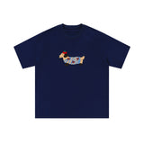 Sausage Dog Flocking Embroidery Short Sleeve T-Shirt Unisex INS Casual Loose Pure Cotton Top Summer Tee Street Fashion - V.I.P Digital Presence