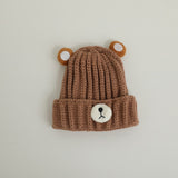 Gorro de punto cálido para niños de otoño e invierno, bonito gorro de lana de color caramelo con forma de oso, gorro cálido coreano para bebés, para hombres y mujeres, tendencia