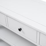 Retro Design Console Table with Two Open Shelves, Pine Solid Wood Frame and Legs for Living Room (Antique White) - V.I.P Digital Presence