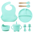8PCS Mother and baby silicone bibs, silicone dinner plates, eight-piece set, baby food training suction cup bowl, baby divided tableware set - V.I.P Digital Presence