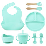 8PCS Mother and baby silicone bibs, silicone dinner plates, eight-piece set, baby food training suction cup bowl, baby divided tableware set - V.I.P Digital Presence