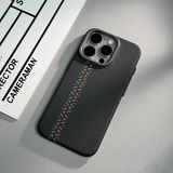 Adecuado para iPhone 15 ProMax, funda rígida magnética con patrón de Kevlar, funda protectora anticaídas con patrón de fibra de carbono 14
