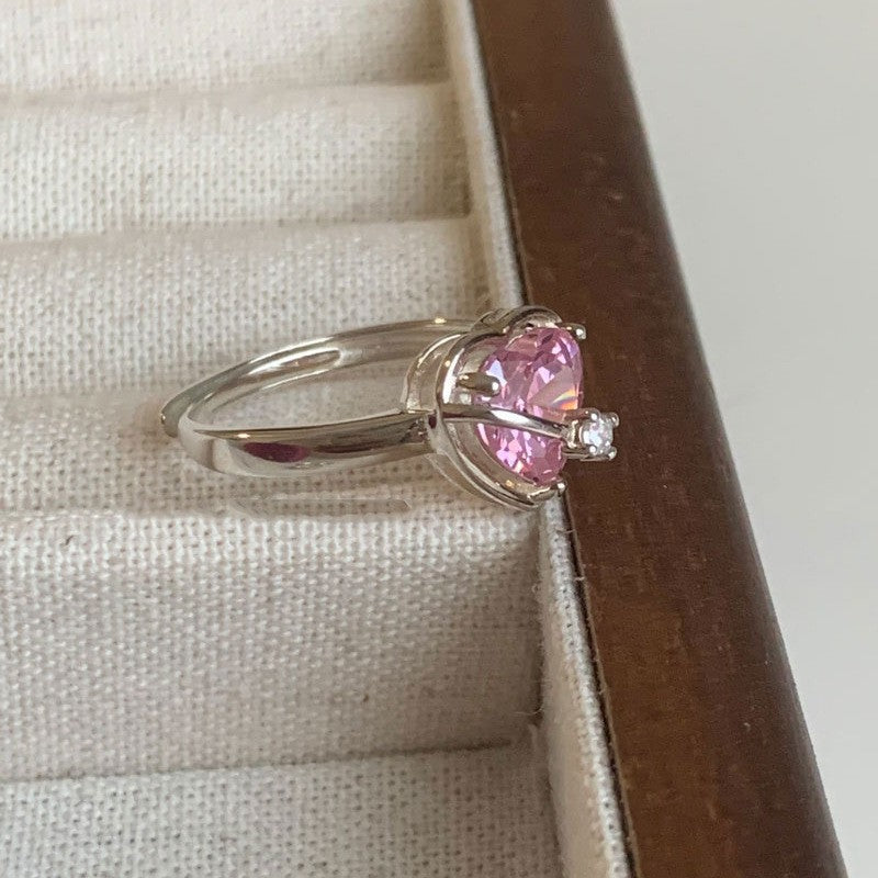 Dopamine love colored zircon diamond ring female niche index finger high-end fashion personality open ring - V.I.P Digital Presence