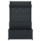 Hall tree with storage desk, entrance desk with drawers and 5 hooks, display rack, dark blue - V.I.P Digital Presence