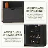 Multi-functional Hall Tree with Storage Shelves Drawers and Cabinet, Elegant Hallway Shoe Cabinet with Bench Modern Black - V.I.P Digital Presence