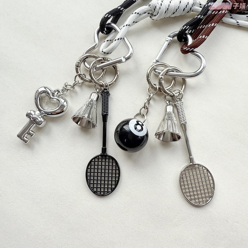 Miu Style Bag Charm Couple Edition Billiard Black 8 Decorative Chain Korean INS Alloy Badminton Climbing Keychain - V.I.P Digital Presence
