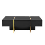 ON-TRANS 47.2 inch x 31.4 inch multifunctional rectangular sofa table with 2 drawers and gold wood grain leg center table, black - V.I.P Digital Presence