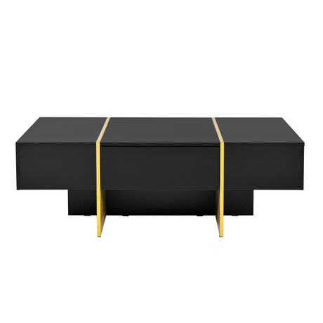 ON-TRANS 47.2 inch x 31.4 inch multifunctional rectangular sofa table with 2 drawers and gold wood grain leg center table, black - V.I.P Digital Presence