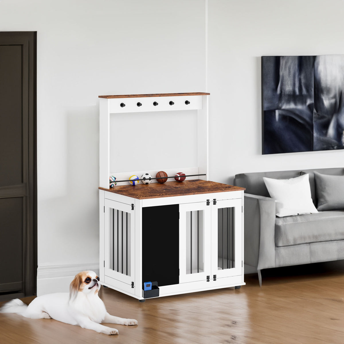 Dog crate,Graffiti dog cage, kennel with double doors, crate interior furniture, heavy wooden dog cage, large dog, white - V.I.P Digital Presence