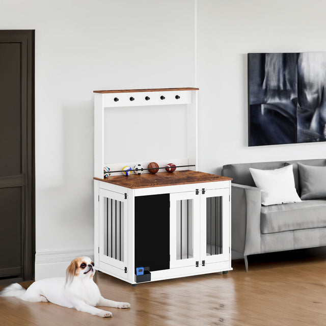 Dog crate,Graffiti dog cage, kennel with double doors, crate interior furniture, heavy wooden dog cage, large dog, white - V.I.P Digital Presence