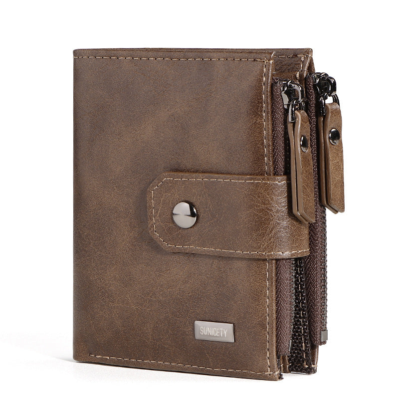 Anti-Theft Brush Business Leather Thin Short Men's Wallet Zipper Wallet Money Ticket Holder - V.I.P Digital Presence