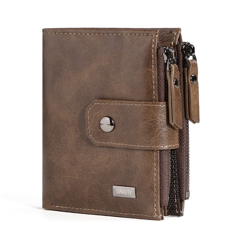 Anti-Theft Brush Business Leather Thin Short Men's Wallet Zipper Wallet Money Ticket Holder - V.I.P Digital Presence