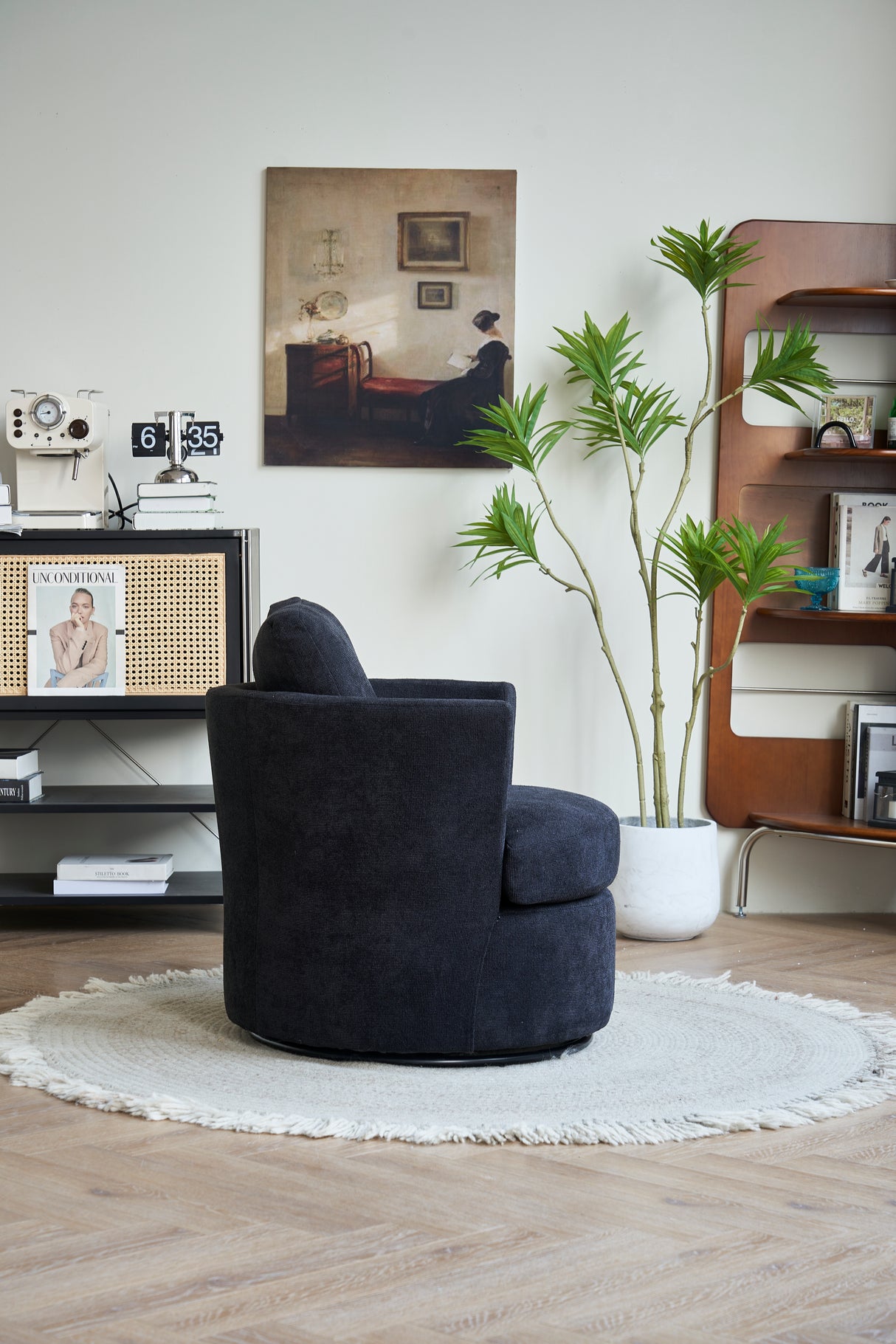 Rotating bucket chair living room comfortable circular sofa chair 360 degree rotating bucket chair armchair (black) - V.I.P Digital Presence
