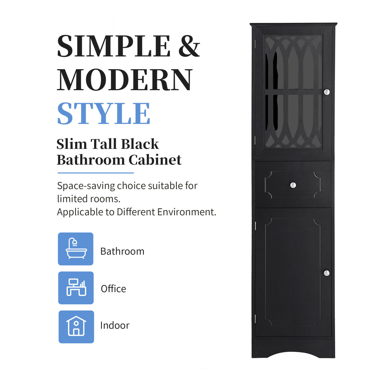 Tall Bathroom Cabinet, Freestanding Storage Cabinet with Drawer and Doors, MDF Board, Acrylic Door, Adjustable Shelf, Black - V.I.P Digital Presence